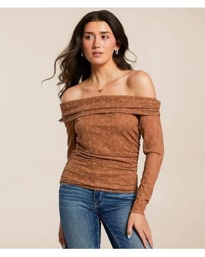 Willow & Root Floral Lace Off The Shoulder Top - Blue