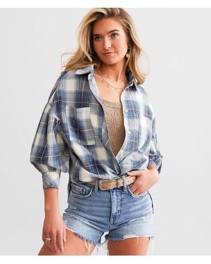 BKE Plaid Boyfriend Shirt - Blue
