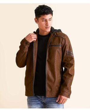 Buckle Black Faux Leather Hooded Jacket - Brown