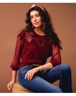 Gimmicks Lace Waffle Top - Red