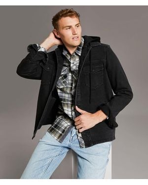 BKE Bradley Hooded Denim Stretch Shacket - Black