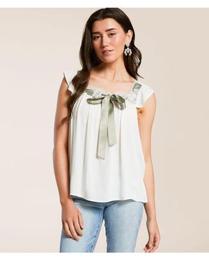 Daytrip Satin Ribbon Flutter Tank Top - White