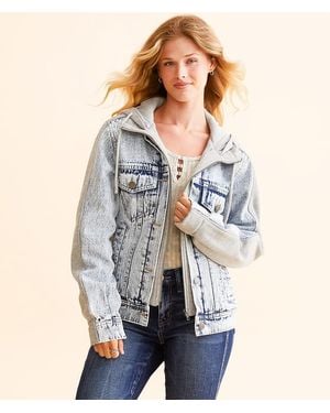 BKE Pieced Denim Hooded Jacket - Blue