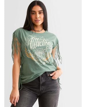 Affliction American Customs Rose Wings Fringe T-Shirt - Green