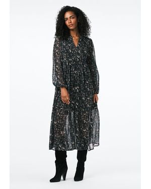 Buffalo David Bitton Buffalo Jeans Rheda Long Sleeve Sheer Floral Tiered Maxi Dress - Gray