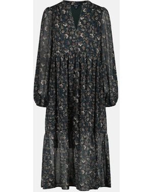 Buffalo David Bitton Buffalo Jeans Rheda Sheer Floral Long Sleeve Tiered Midi Dress - Gray