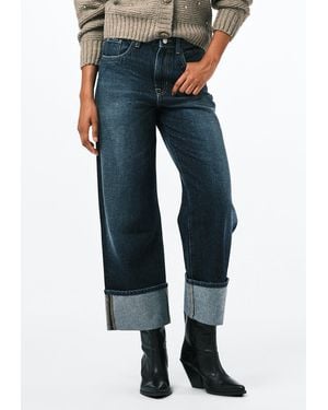 Buffalo David Bitton Buffalo Jeans Addisson High Rise Wide Leg Cropped Jeans, Dark Contrast - Blue