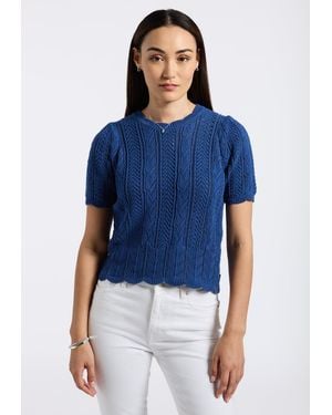 Buffalo David Bitton Buffalo Jeans Posey Short Sleeve Crochet Knit Sweater - Blue
