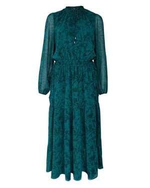 Buffalo David Bitton Buffalo Jeans Aviva Long Sleeves Tie Neck Tiered Dress, Fall Floral - Green