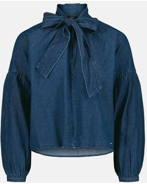 Buffalo David Bitton Buffalo Jeans Carissa Denim Blouse With Bow Neck And Voluminous Sleeves - Blue