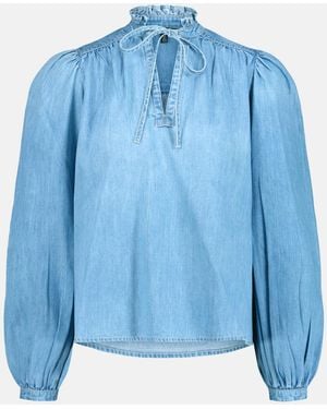 Buffalo David Bitton Buffalo Jeans Lowen Ruffled Tie-Neck Denim Blouse - Blue