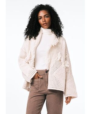 Buffalo David Bitton Buffalo Jeans Agatha Fringe Open-Knit Cardigan - Natural