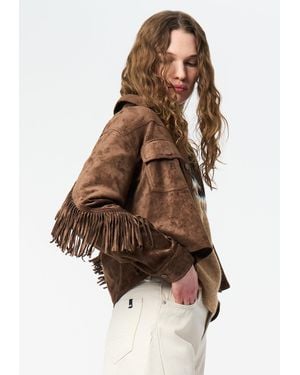 Buffalo David Bitton Buffalo Jeans Bibi Faux Suede Cropped Fringe Jacket - Brown