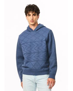 Buffalo David Bitton Buffalo Jeans Waolo Geometric Pattern Sweater Fleece Hoodie - Blue