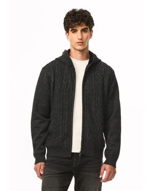 Buffalo David Bitton Buffalo Jeans Writz Cable Knit Full-Zip Sweater Hoodie - Black