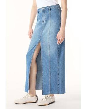 Buffalo David Bitton Buffalo Jeans Sylvie Mid Waist Denim Maxi Skirt, Whiskered And Worn - Blue