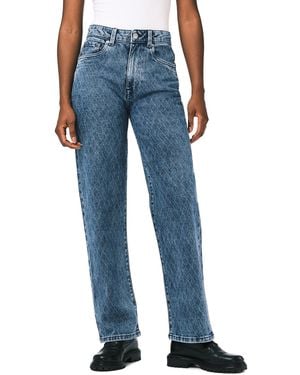 Buffalo David Bitton Buffalo Jeans Jane Super High Rise Loose Straight Jeans, Sanded And Contrasted - Blue