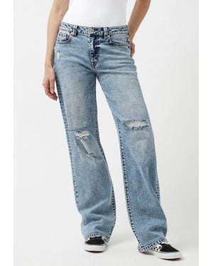 Buffalo David Bitton Buffalo Jeans Gwen Low Rise Loose Straight Jeans, Creased And Sanded - Blue