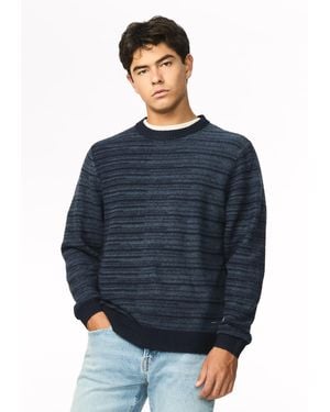 Buffalo David Bitton Buffalo Jeans Willis Textured Stripe Crew Neck Sweater - Blue