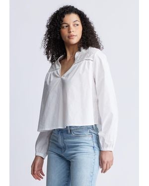 Buffalo David Bitton Buffalo Jeans Selyse Eyelet Yoke Split-Neck Blouse - White