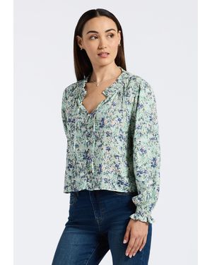 Buffalo David Bitton Buffalo Jeans Maylah Floral Print Smocked Blouse - Blue