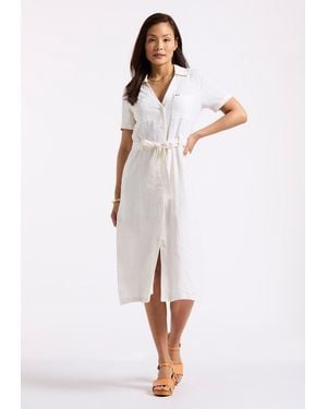 Buffalo David Bitton Buffalo Jeans Carlene Short Sleeve Belted Button Front Midi Dress - White