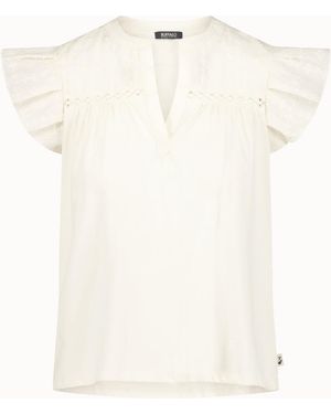 Buffalo David Bitton Buffalo Jeans Mckaylie Split Neck Flutter Sleeve Top With Embroidered Lace Details, Parcht - White