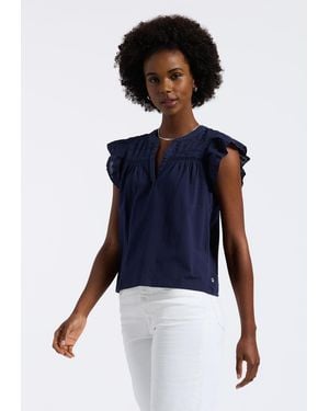Buffalo David Bitton Buffalo Jeans Mckaylie Flutter Sleeve Split Neck Top - Blue