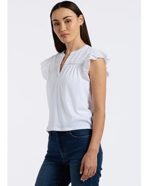 Buffalo David Bitton Buffalo Jeans Mckaylie Flutter Sleeve Split Neck Top - White