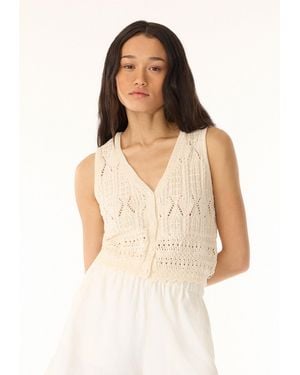 Buffalo David Bitton Buffalo Jeans Merrybell Pointelle Knit Button-Down Vest - White