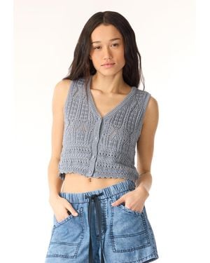 Buffalo David Bitton Buffalo Jeans Merrybell Pointelle Knit Button-Down Vest, Bleached - Blue