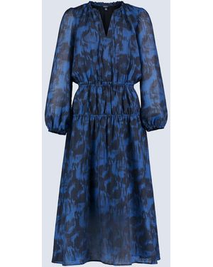 Buffalo David Bitton Buffalo Jeans Virlen Long Sleeve Tie-Neck Printed Midi Dress - Blue