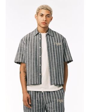 Buffalo David Bitton Buffalo Jeans Scott Short Sleeve Striped Boxy Cropped Shirt - Gray