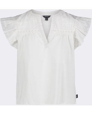 Buffalo David Bitton Buffalo Jeans Mckaylie Split Neck Flutter Sleeve Top With Embroidered Lace Details - White