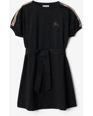 Burberry Childrens Check Trim Cotton T-Shirt Dress - Black