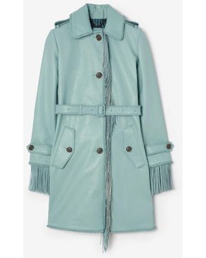 Burberry Short Fringed Leather Car Coat - Blue