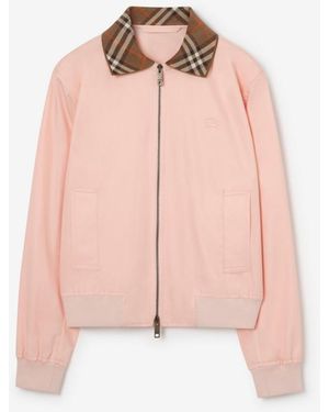 Burberry Cropped Tropical Gabardine Harrington Bomber Jacket - Pink