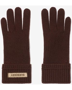Burberry Logo Patch Wool Blend Gloves - Brown