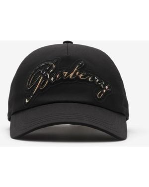 Burberry Check Cursive Logo Gabardine Baseball Cap - Schwarz