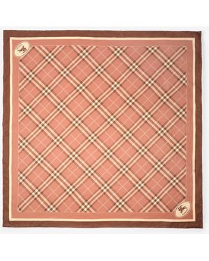 Burberry Check Knight Stamp Silk Scarf - Pink