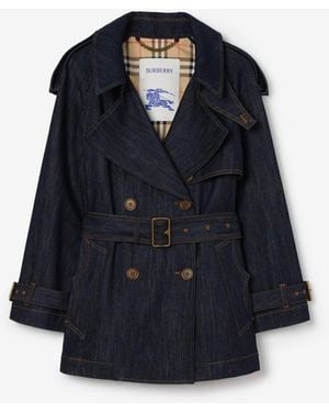 Burberry Short Denim Fitzrovia Trench Coat - Blue