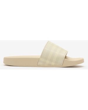 Burberry Check Slides - Natural