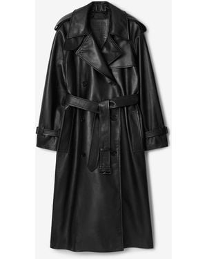 Burberry Long Leather Castleford Trench Coat - Black