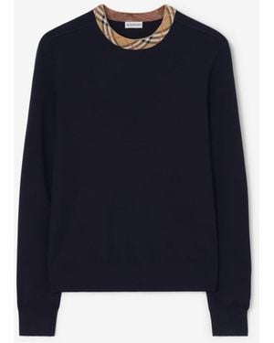 Burberry Check Trim Wool Jumper - Blue