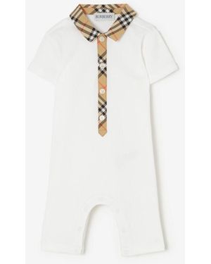 Burberry Childrens Check Trim Cotton Playsuit - White