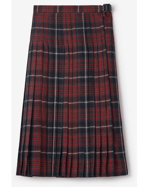 Burberry Check Wool Blend Midi Kilt - Red