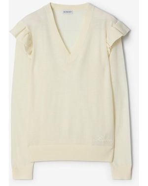 Burberry Ruffled Wool Sweater - Weiß