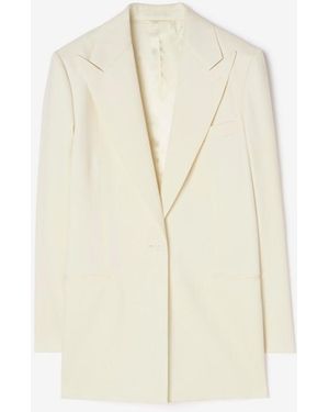Burberry Pinstriped Wool Tailored Jacket - White