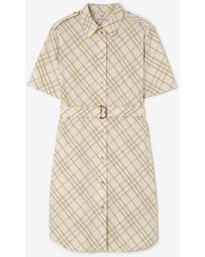 Burberry Check Cotton Shirt Dress - Natural