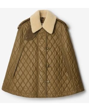 Burberry Shearling Collar Quilted Cotton Heath Cape - Green